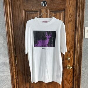 Palm Angels White Tee with Purple Deer Print